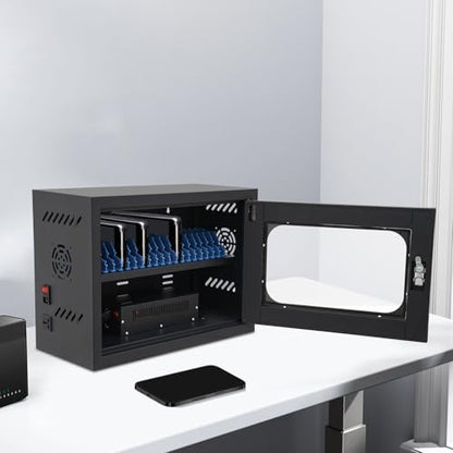 20-Device Cell Phone Charging Cabinet, Lockable Steel Charging Station - color: Black, size: 20-Device
