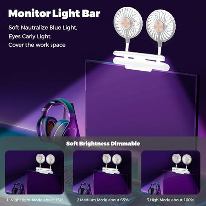 Clip Fan USB-Powered Cooling Fan with LED Light Bar Glacier Silver | Space-Saving Personal fan for Monitor/Laptop/Flat/Bedside/Bookshelf/Music Stand/Reading Stand - color: Glacier Silver