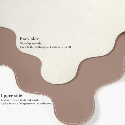 iCasso Leather Desk Pad,Extra Large Mouse Pad for Laptop,Waterproof PU Nail Table Mat,Cute Scalloped Keyboard Mats for Women Girl,Non-Slip Desk Cover Mat for Office Home School - color: Reddish Brown