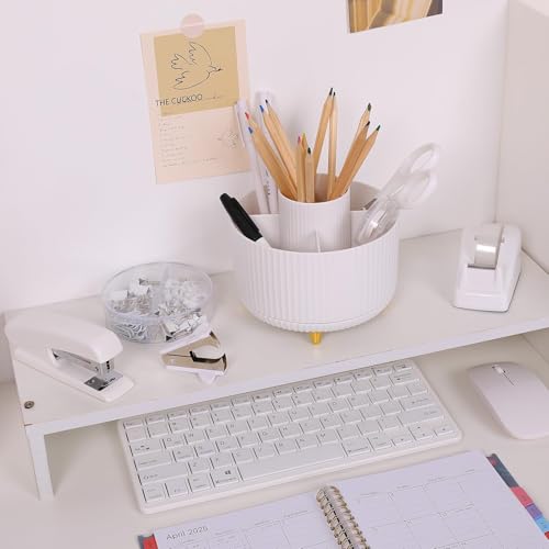 SKYDUE White Office Supplies Set, Office Desk Accessories 10PCS, Pencil Holder for Desk, Stapler, Tape Dispenser, Scissors, Ruler, Binder/Paper Clips and 1000pcs Staples,Desk Supplies Set - color: White