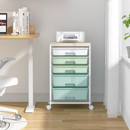 SYKIARIOL Rolling Cart with Drawers,5 Drawers Storage Cart,Light Green - color: Green