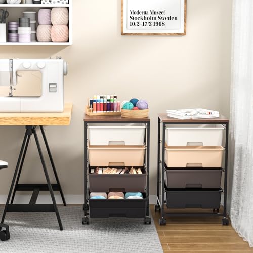 SYKIARIOL Utility Cart with 4 Drawers, Brown - color: Dark Brown, size: 4 Drawers