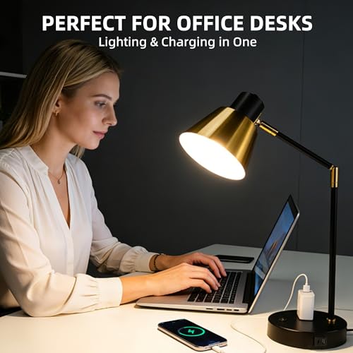 Modern Desk Lamp with USB & AC Outlet,270° Swivel (Bulb Not Included) - style: Modern 2