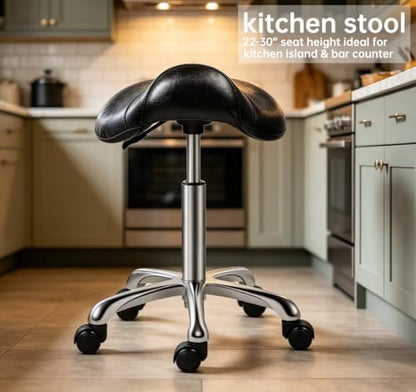 Kaleurrier Rolling Saddle Stool Chair: for Salon Kitchen Swivel Desk Chairs - color: Black, style: Without Back