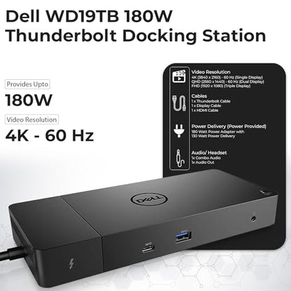 Dell WD19TB 180W Dock Bundle, 130W PD, Dual 4K + HDMI + DP + TB Cables + Cloth, Black - style: WD19TB New