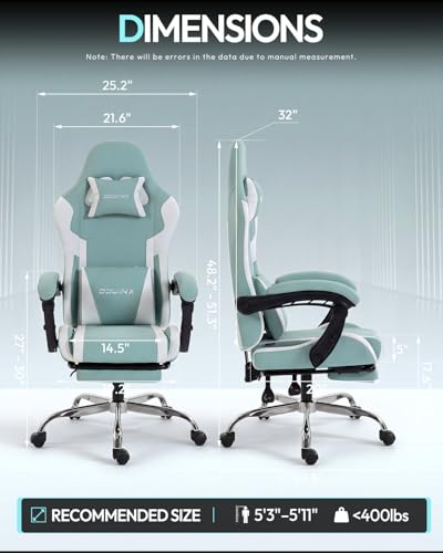 Dowinx Ergonomic Gaming Chair with Footrest & Massage Lumbar, 2D-Linkage Armrests for Computer Chair 330lbs with Headrest Pillow for Office, Home, Streaming and Long Gaming Sessions, Fabric Blue White - color: Blue White