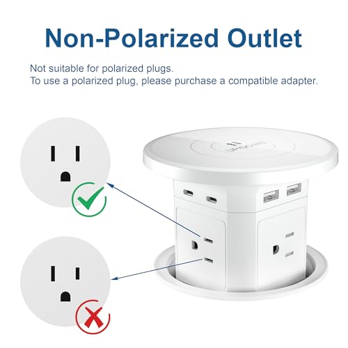 ANCIENTPWR Pop Up Outlet with Wireless Charging, 9-in-1 Built-in Countertop Power Hub, Gas-Lift Design, 4-1/8" Cutout, 2500W for Kitchen, Office & Conference Table | 9-in-1: 4 AC + 4 USB + wireless charging. 2500W, 100-240V. 4-1/8" cutout. Hidden hub for