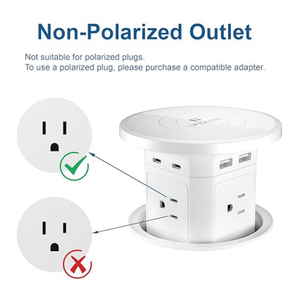 ANCIENTPWR Pop Up Outlet with Wireless Charging, 9-in-1 Built-in Countertop Power Hub, Gas-Lift Design, 4-1/8" Cutout, 2500W for Kitchen, Office & Conference Table | 9-in-1: 4 AC + 4 USB + wireless charging. 2500W, 100-240V. 4-1/8" cutout. Hidden hub for