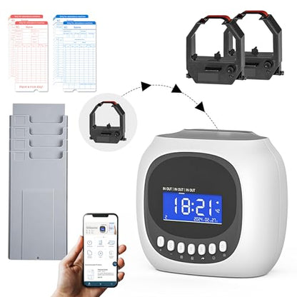 Time Clocks for Employees Small Business, Auto-Align Time Clock | 6 Punches per Day Time Machine, Clock in Machine for Employees with Time Cards, 2 Ink Ribbons(1 Inside) and 1 Rack - color: White-app