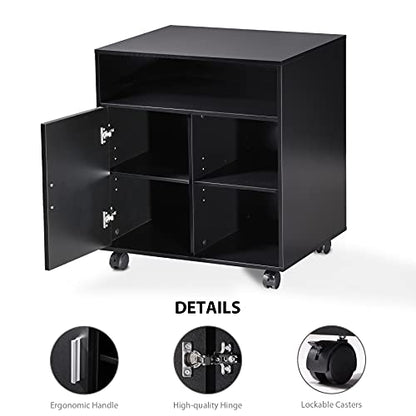 FITUEYES Mobile Wood Printer Stand with Cabinet & Adjustable Shelves, Black