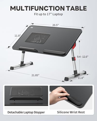 Laptop Desk for Bed with Cooling Fan, SAIJI Lap Desk Tray Table - color: Black