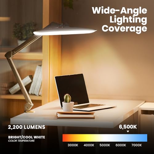 Neatfi LED Desk Lamp, 2200 Lumens, 24W, 20-Inch Head (Brown Wood) - color: Brown Wood, size: Non-CCT with Clamp
