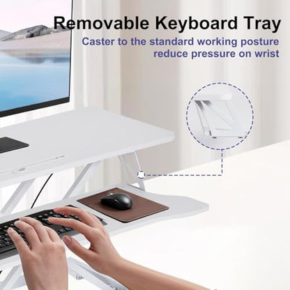 38-inch Standing Desk Converter Height Adjustable Sit to Stand Up Workstation, Duals Monitor and Laptop Riser with Wide Keyboard Tray, for Home, School, Company, White - color: White