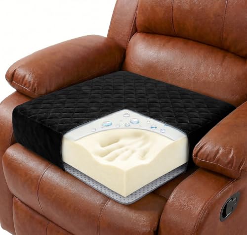 Medium-Soft 20x20x5 Memory Foam Recliner Chair Seat Cushion for Long Sitting - Armchair Pad with Washable Velvety Cover with Waterproof Layer & Non-Slip Base for Seniors & Elderly - Black - color: Black, size: 20x20x5"