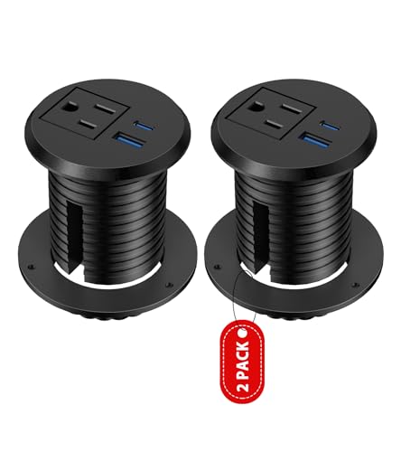 VILONG 2 Inch Recessed Power Grommet, Flush Mount, 20W USB-C Fast Charging | 6FT Cord, Desk Outlet, for Conference Room Office Table Home Workstation, Black, ETL Listed - color: Black