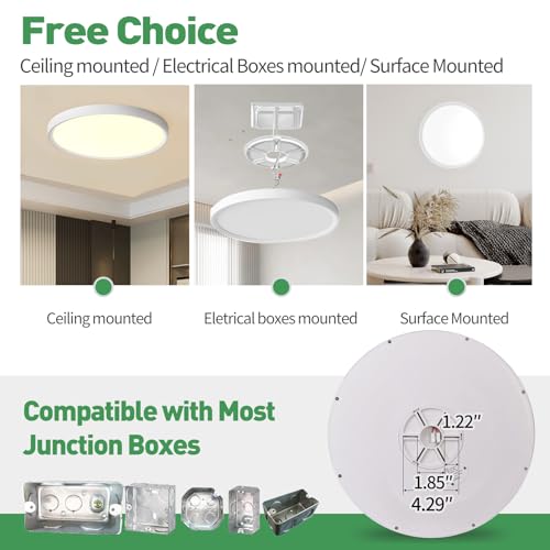 9Inch 8PK White LED Flush Mount Ceiling Light,18W,1860LM, 3CCT Selectable | 3000K/4000K/6000K CCT Selectable, White Close to Ceiling Round Flat Panel Light, Super Slim LED Ceiling Light for Bedroom - color: White, size: 9"-8PK