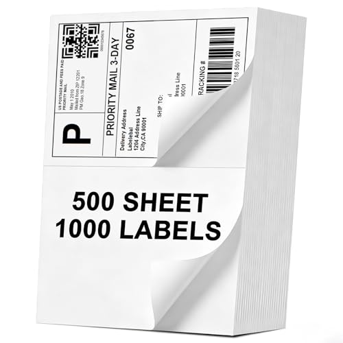 (1000 Labels/500 Sheets)Labelebal Half Sheet Self Adhesive Shipping Labels for Laser & Inkjet Printers, 8.5" x 5.5" Shipping Mailing Labels, 2 Per Page Shipping Labels, 5 1/2 x 8 1/2 Half Sheet Labels - color: 2 Up - 1000 Labels