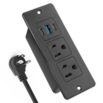 Recessed Power Strip, 20W USB-C Furniture Outlet, Black, 3FT | 2 AC + 3 USB (2 USB-C, 1 USB-A), Flush Mount, Space-Saving, Easy Install, For Desk, Bedside, Drawer, Conference Table - color: Black, size: 3 FT