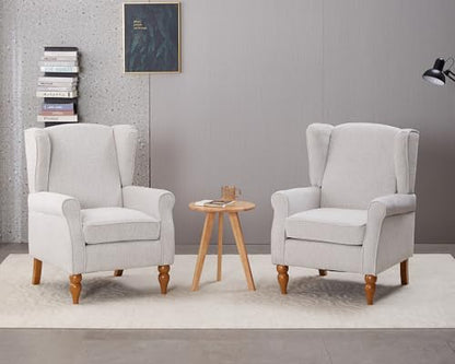 Mid-Century High Wingback Chair Set of 3,Modern Fabric Accent Chair Armchair with Solid Wood Coffee Table,Leisure Single Sofa Chair for Living Room,Club,Home Reception,Beige - color: Beige Set of 2