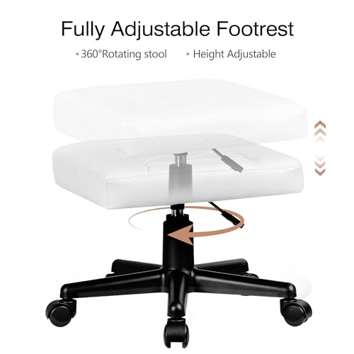 VECELO Under Desk Footrest, PU Ergonomic Foot Rest with Wheels, Comfort Padding, Height Adjustable for Relieving Leg Pain, Stiffness, and etc, White - color: White