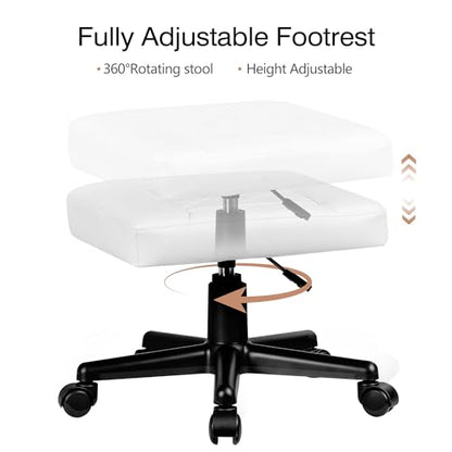 VECELO Under Desk Footrest, PU Ergonomic Foot Rest with Wheels, Comfort Padding, Height Adjustable for Relieving Leg Pain, Stiffness, and etc, White - color: White