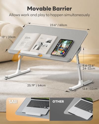 SAIJI Non-Slip Leather Laptop Bed Tray Table,Lap Desk with Laptop Stopper - color: Gray, size: Large