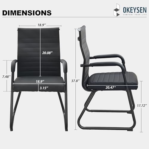 Okeysen Office Guest Chairs Set of 6, Modern Leather Reception Chairs with Mid Back & Sled Base, No-Wheel Desk Chairs for Waiting Room & Conference Room - color: Black Leather/Black Frame, size: Set of 6