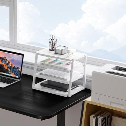 Fenge Desk Shelf Organizer, 4-Tier Tower Desktop Office Shelves, White - color: White