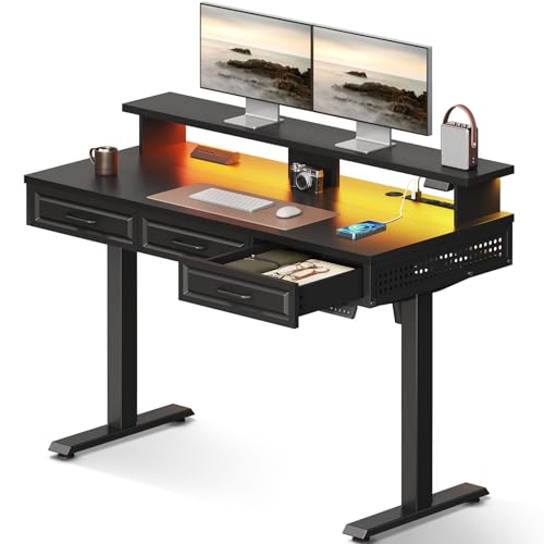 OffiGo 48 Inch Electric Standing Desk with 3 Wood Drawers