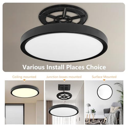 4PK 15.8 Inch Led Ceiling Light Flush Mount, 32W, 3480LM, 3000K/4000K/6000K CCT Selectable Super Slim Ceiling Light, Close to Ceiling Round Flat Panel Fixture for Hallway, Bedroom,Kitchen, Black - color: Black