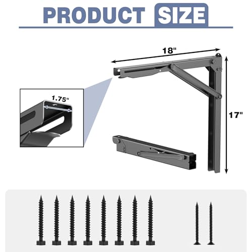 WALMANN Heavy Duty 18" Folding Shelf Brackets, Wall-Mounted Collapsible Brackets for Workbench/Table, 550 lbs Capacity, Space-Saving Hinges for Garage, Kitchen, Laundry(No Board) - size: 18 Inch