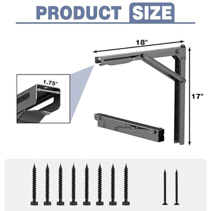 WALMANN Heavy Duty 18" Folding Shelf Brackets, Wall-Mounted Collapsible Brackets for Workbench/Table, 550 lbs Capacity, Space-Saving Hinges for Garage, Kitchen, Laundry(No Board) - size: 18 Inch