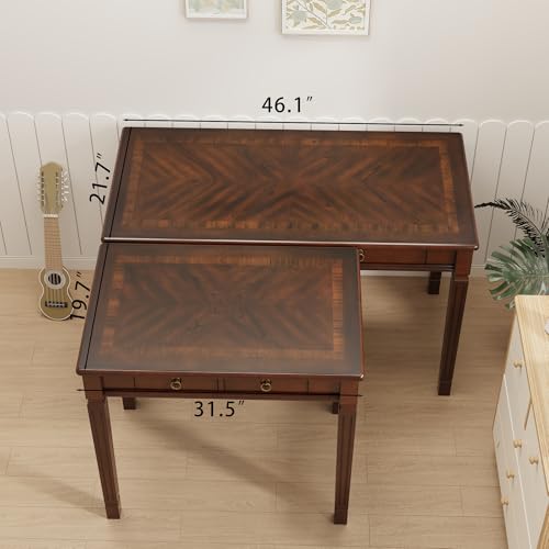 Solid Wood Writing Desk, Home Office Desks with 2 Storage Drawers, 46.1" Mid-Century Modern Walnut Tables, Secretary Desk for Home Office, Easy Assembly Vanity Desk, Study Table Station BSZD1258 - size: 46.1"