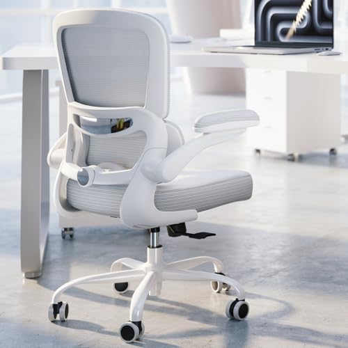 TRALT Ergonomic Office Chair Desk Chair with Adjustable Lumbar Support | Desk Chair Comfy with Flip-up Armrests Ergonomic Chair - Mesh Computer Chairs for Adults, 330lbs, PU Leather (White, 1) - color: Angel White, size: Pack of 1