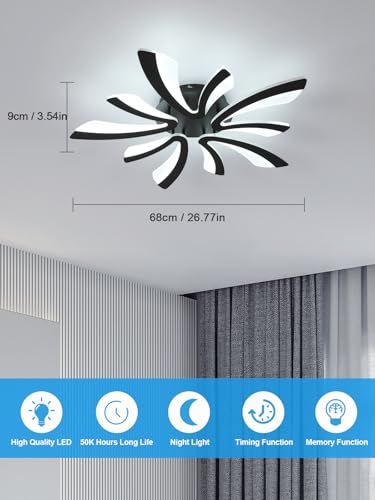Goeco Modern Ceiling Light, 27.5'' Dimmable LED Black Acrylic V-Shaped Flush Mount Ceiling Lights, 3000K/4000K/6500K with Remote Control Ceiling Light Fixture for Living Room, Dining Room, Bedroom - color: Black V Shaped