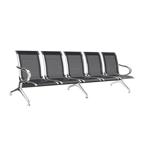 Kinfant Waiting Room Chairs - Whole 5-Seat Connect Reception Chairs Waiting Room Chairs with Arms & Stainless Steel Frame, Waiting Room Bench Lobby Chair for Office Airport Bank Hospital - color: Black, size: 5-Seat