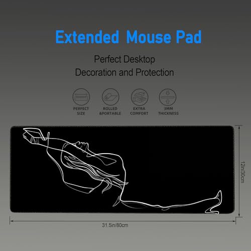 Abstract Minimalist Desk Mat,Black White Line Art Mousepad,31.5x12in | Large Dancing Girl Sketch Aesthetics Gaming Mouse Pad,Extended XL Soft Cloth Desk Decor Computer Keyboard Mat,80x30 cm - color: Art Abstract