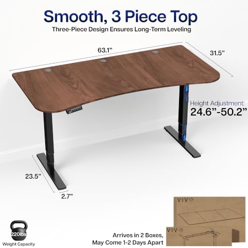 VIVO Dark Walnut 63 x 32 in Standing Desk, DESK-KIT-2EBD - color: Dark Walnut Top / Black Frame, size: 63 x 32 inch