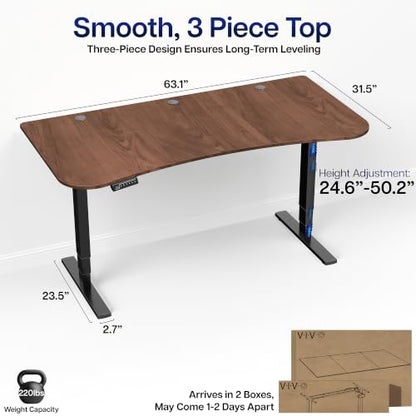 VIVO Dark Walnut 63 x 32 in Standing Desk, DESK-KIT-2EBD - color: Dark Walnut Top / Black Frame, size: 63 x 32 inch