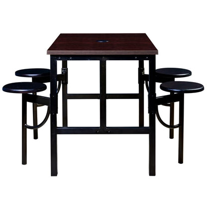 Romig Endure Standing Height Collaborative Table and Chair Set with 4 Pull-Out Swivel Stools, Walnut Top, Walnut Seats, Built-in Power Outlets and USB Charging, Classroom Training Table - color: Walnut/Walnut, size: 4 Seater