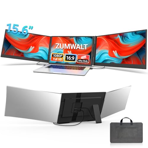 15.6" Laptop Screen Extender, 1080P FHD Triple Portable Monitor for Laptops, Ultra-Slim Travel Dual Monitor Fit for 12"-17.3" Laptops, USB-C Plug&Play Extended Screen Compatible with Win/Mac/Android - color: 15.6" Silver