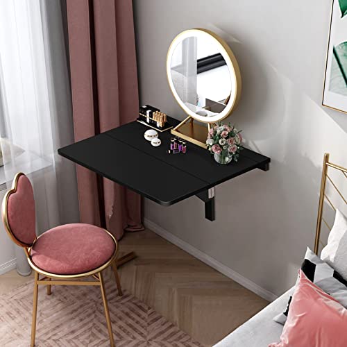 Wall Mounted Folding Table, 31.5" x 23.5" Floating Desk for Small Space, Countertop Extension Fold Down, Laundry Folding Table, Hanging Drop Leaf Table for Apartment, Study, Bedroom (Black) - color: Black
