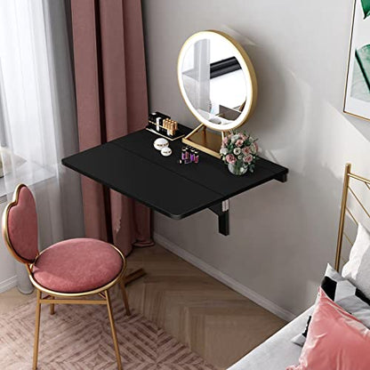 Wall Mounted Folding Table, 31.5" x 23.5" Floating Desk for Small Space, Countertop Extension Fold Down, Laundry Folding Table, Hanging Drop Leaf Table for Apartment, Study, Bedroom (Black) - color: Black