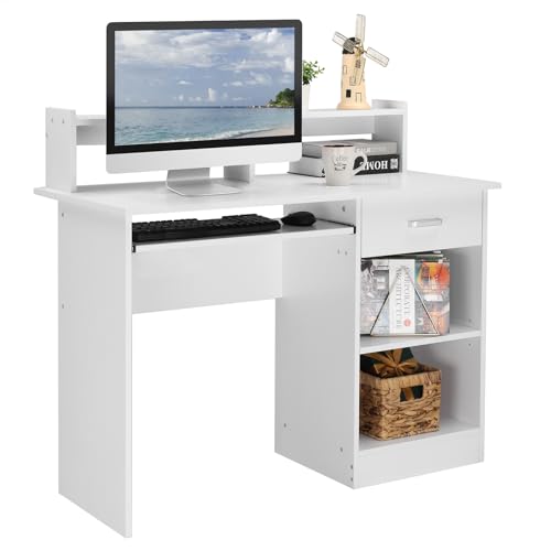 Karl home Computer Desk Study Writing Desk, White - color: White, size: with Keyboard 1
