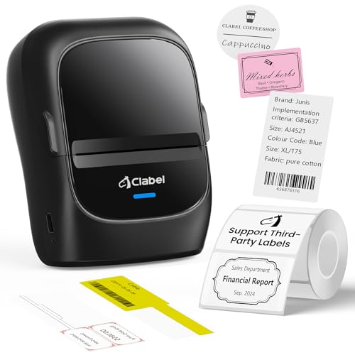 CLABEL 221B 2" Bluetooth Thermal Label Printer with 1 Label Roll, Black | Portable Inkless Barcode Maker, Compatible with iOS and Android, Ideal for Small Business, Retail, Office and Home - color: Black