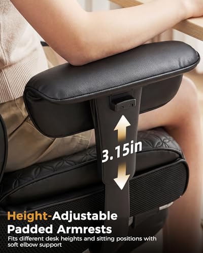 COMHOMA Big and Tall Office Chair Heavy Duty Gaming Chair with Deluxe Embossing Leather High Back Wider Ergonomic Computer Chair with Foot Rest 145°Reclining Pocket Spring Lumbar Support - color: Coal Black