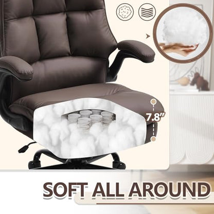 Comfy Office Chair Soft and Double Cushioned Ergonomic Computer Desk Chair | Suitable for Long Hours Executive Office Chair with Flip-up Armrests and Height Adjustment for Home Office Brown - color: Brown