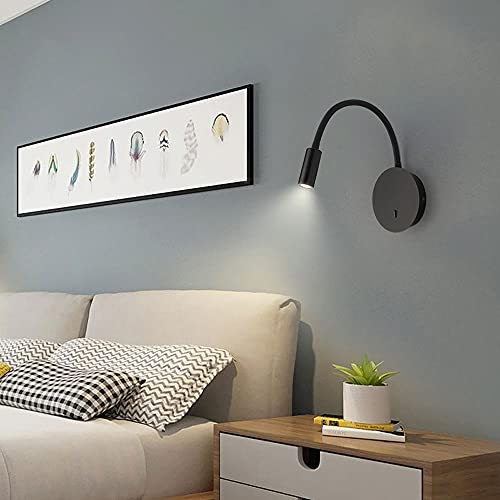 Bedside Reading Light Modern Wall Lamp, Hardwired Wall Sconce with Switch, LED Headboard Lighting Fixture, Flexible Gooseneck Wall Lights for Bedroom Office Studio Hotel - color: Black-3000k
