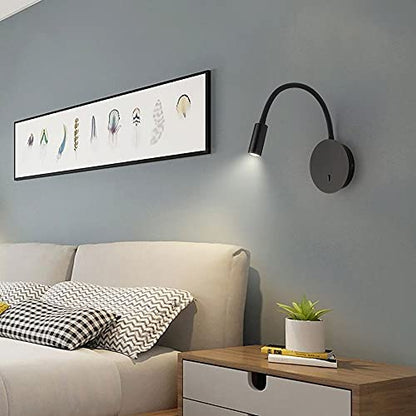Bedside Reading Light Modern Wall Lamp, Hardwired Wall Sconce with Switch, LED Headboard Lighting Fixture, Flexible Gooseneck Wall Lights for Bedroom Office Studio Hotel - color: Black-3000k