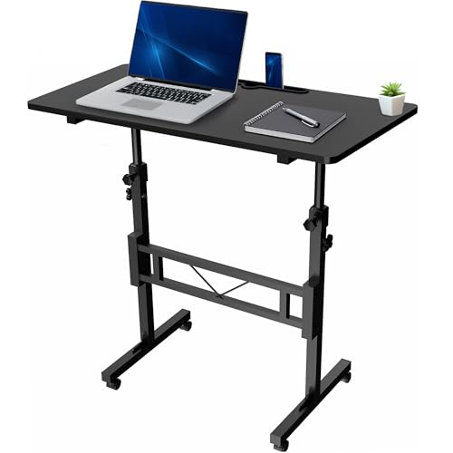 VIVO Mobile 32 x 16 inch Computer Workstation, Standing Portable Desk with Wheels for Laptop Work, Home Office, Black, CART-V02A